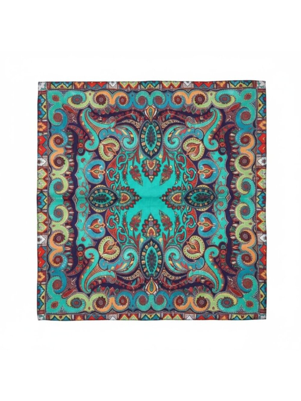 Satin Wild Rag 35 Inch Square Western Scarf Paisley Southwestern Style Turquoise
